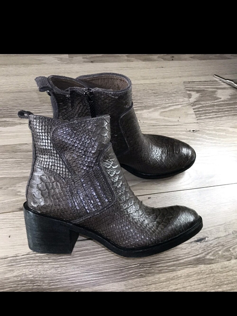 Donald Pilner Erryn  Snake-Embossed Leather Grey Booties